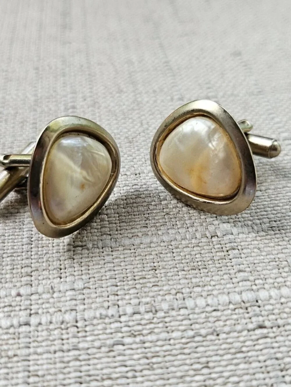 Vintage Cufflinks Mother of Pearl Stone Gold Tone Cuff links shirt Cuff links